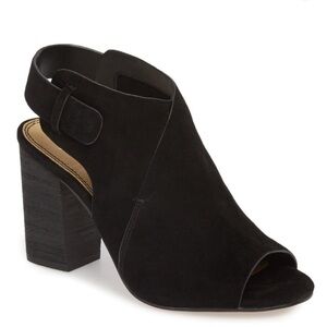 Black Suede Peep Toe Heeled Booties